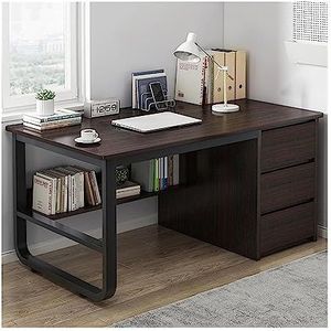 YJDZ Modern multifunctioneel bureau met 3 laden en opbergplanken - verstelbaar sta-bureau voor computerwerkstation en studiegebied (walnoot, 120 x 48 x 75 cm)