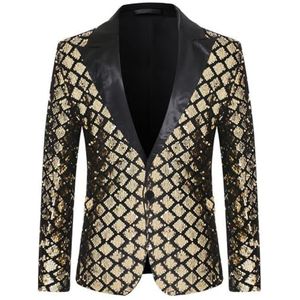 KYOESCAI Heren zilveren pailletten pak glanzend jasje glinsterende blazer glitterkleding feest smoking galafeest festivalkostuum,Goud,L