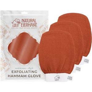 Natural Elephant Exfoliërende hamamhandschoen - gezicht en lichaam exfoliator handschoen (verbrand oranje (Pack van 3))