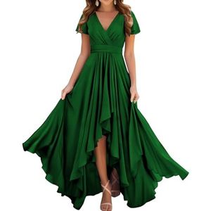 Prinses Bruidsmeisjes Jurken Flutter Mouw Galajurken Chiffon Formele Avondfeest Maxi Jurk met Split ZM209, Emerald Groen, 32