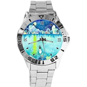 Blauwe Meisje Llustrator Mode Womens Polshorloges Sport Horloge voor Mannen Casual RVS Band Analoog Quartz Polshorloge