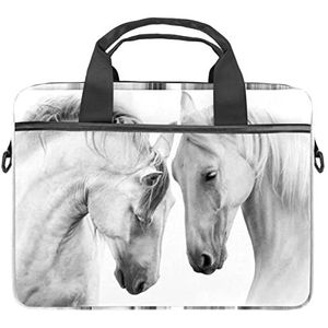 Wit Paard Paar Laptop Schouder Messenger Bag Crossbody Aktetas Messenger Sleeve voor 13 13.3 14.5 Inch Laptop Tablet Beschermen Tote Bag Case, Meerkleurig, 11x14.5x1.2in /28x36.8x3 cm