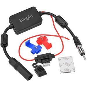 Bingfu Universal Car Stereo FM AM Radio Antenna Signal Booster Amplifier Amp,12V Power Supply Motorola DIN Plug Connector Adapter for Vehicle Truck SUV Car Audio Radio Stereo Media Head Unit Receiver