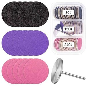 Difenni Schuurpapierschijf voor nagelboor, 60 stuks schuurpapierschijven met metalen nagelboor 80/150/240 # Grit voor elektrische voetvijl eeltverwijderaar machine