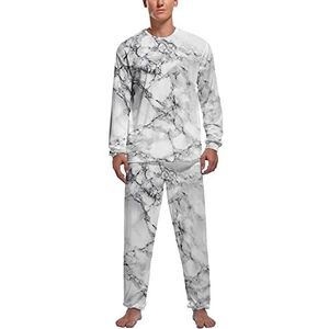 Witte marmeren zachte herenpyjama set comfortabele loungewear top en broek met lange mouwen geschenken XL