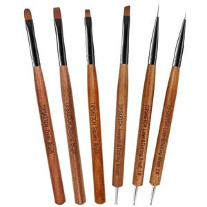 Tipsketch Nagelkunst Borstelset 6-delig, Liner Penselen en Dotting Tools voor Gel Nagellak, Builder Nail Gel en French Tips, Duurzaam Walnotenhout