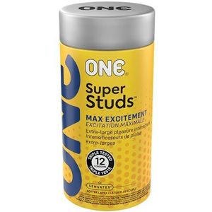 ONE® Super Studs Condooms | Voorzien van extra grote, plezierversterkende noppen voor verbeterde stimulatie | Veganistisch, niet-GMO, natuurlijk rubberlatex | 12 stuks