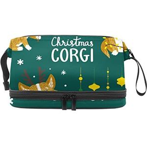 Grote capaciteit reizen cosmetische tas, Santa Corgi en sneeuw, make-up tas, waterdichte make-up tas organisator, Meerkleurig, 27x15x14 cm/10.6x5.9x5.5 in