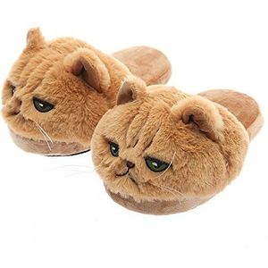 Millffy Unisex Kids Girls 3D Big Head Realistische Kitty Cat Womens Cyperse kat Pluche Fuzzy Pantoffels Dames huisslippers(EU 33-37, Je bent klaar)