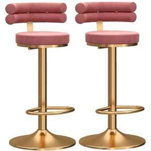 Barkrukken Bistrokruk Barstoelen Set Van 2 Moden Hoogtebarkrukken Met Rugleuning, Fluwelen Stof, Draaibare Verstelbare Krukstoel Voor Thuis Barkruk Keukenstoelen(Pink,With Gold Leg)