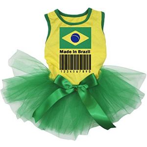 Petitebelle Gemaakt In Brazilië Code Geel Katoen Shirt Tutu Puppy Hond Jurk, Medium, Groen