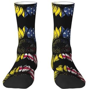 Zonnebloem Amerikaanse vlag volwassen grappige 3d sokken crew sokken nieuwigheid sokken gag geschenken, zachte gezellige sokken., Wit, Eén Maat
