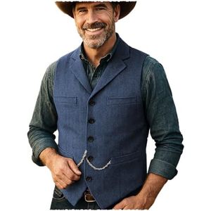 Tuikayoo Heren tweed pak vintage vest herringbone wol gilet gilet trouwgetuige, blauw, XL