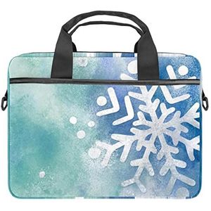 Blauw Hout Daisy Patroon Laptop Schouder Messenger Bag Crossbody Aktetas Messenger Sleeve voor 13 13.3 14.5 Inch Laptop Tablet Beschermen Tote Bag Case, Sneeuwvlok Winter Blauw, 11x14.5x1.2in /28x36.8x3 cm