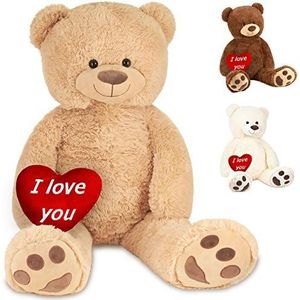 BRUBAKER - XXL Teddybeer 100 cm Beige met een I Love You Hart Knuffeldier Pluche Knuffel