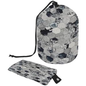 Toilettas met trekkoord, grijze en zwarte bijenkorf, textiel, tonvormige waszak, make-uptas, make-up-organizerzakje voor op reis + kleine tas, Meerkleurig, 9.9x6.9in/25.2x17.6cm;6x3.5in/15.2x8.8cm,