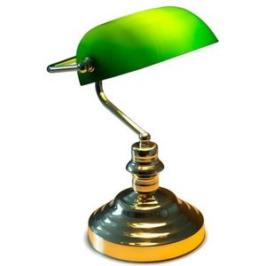 INNOVATE® Bankerlamp, groen, 36 cm hoge bureaulamp E27, Engelse retro bureaulamp van messing, 1,5 m kabel met tuimelschakelaar en eurostekker, bibliotheeklamp, lampenkap glas, groen