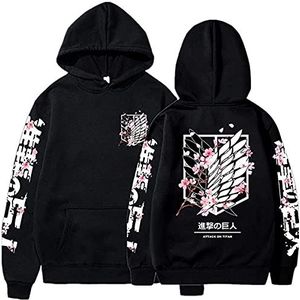 Sybnwnwm Attack on Titan Hoodie Survey Corps Vleugels van Vrijheid Print AOT Anime Lange Mouwen Truien Unisex, Zwart, L