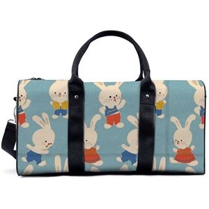 Cartoon Kleine Witte Konijn Patroon Duffel Bag Reizen Yoga Camping Gym Schoudertassen Sport Handtas Lichtgewicht Canvas Tote Bag Holdall voor Mannen Vrouwen