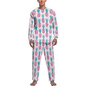 Roze Ananas Zachte Heren Pyjama Set Comfortabele Lange Mouw Loungewear Top En Broek Geschenken M