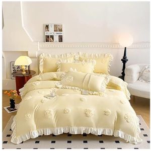 Kanten rand beddengoed dekbedovertrek, Prinsessenkanten ruches bloemen borduurwerk beddengoedset dekbedovertrek kussenslopen veelkleurig meerdere maten verpakking van 3(5,220x240cm 3 pcs)