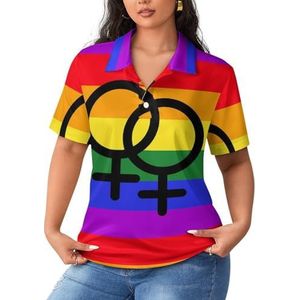 Lesbian Pride LGBT-vlag dames sportshirt korte mouw T-shirt golfshirts tops met knopen workout blouses