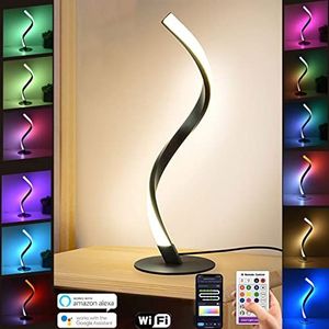 LED-spiraal-bureaulamp Smart RGB-bureaulamp met afstandsbediening en APP-bediening, moderne dimbare bedlamp Werkt met Alexa en Google Assistant voor slaapkamer, woonkamer,zwart