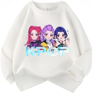 MAOXITCATY Meisjes Sweatshirt met Ronde Hals, Cartoonprint k-pop d-emon Katoenen Kindertrui,Wit,110cm