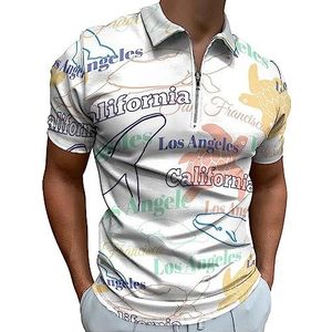 Kleurrijke Reizen California Cities Dieren Polo Shirt voor Mannen Casual Rits Kraag T-shirts Golf Tops Slim Fit