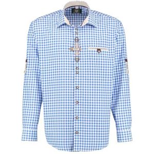 OS Trachten Trufu Klederdrachthemd met lange mouwen voor heren, met opstaande kraag, blauw, 41-42