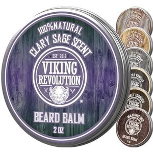 Viking Revolution Beard Balm with Clary Sage Scent and Argan & Jojoba Oils - Styles, Strengthens & Softens Beards & Mustaches - Leave in Conditioner Wax for Men