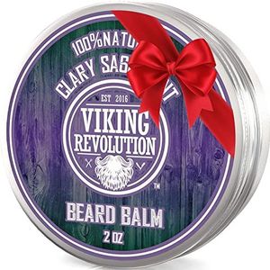 Viking Revolution Beard Balm with Clary Sage Scent and Argan & Jojoba Oils - Styles, Strengthens & Softens Beards & Mustaches - Leave in Conditioner Wax for Men