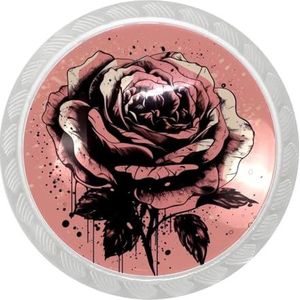 lcndlsoe Ronde transparante kastknop, set van 4, elegante en veelzijdige meubels, decoratieve knop voor kastijdelheden, kledingkasten, roze en zwarte roos