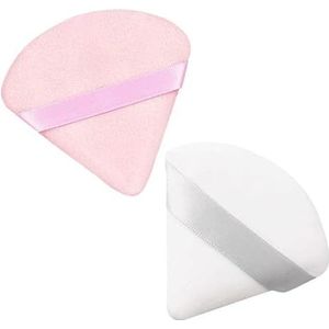 2 stuks Poederdons Driehoekige make-up Poederdonsjes Herbruikbaar Droog-Nat Veloursdons voor losse poeder Foundation Cream Blush (wit en roze)