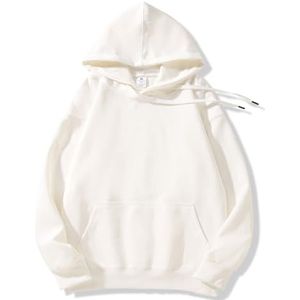 Dames Katoenen Hoodie, Casual Pullover Met Zak, Losse Pasvorm, Lange Mouwen, Herfsttop(White,XXX-Large)