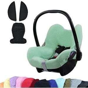 Bambiniwelt combi-aanbieding zomerhoes, hoes, hoes van badstof + gordelkussen voor Maxi Cosi CabrioFix (mint + zwart)