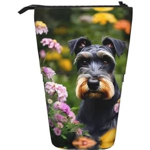 Nbtghga Schnauzer Print Potlood Telescopische Klassieke Kunst Stand Up Etui Organizer Potlood Houder Make-up Tas Gift, Zwart, Eén maat