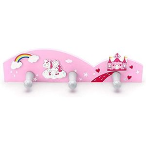 Mousehouse Gifts Drievoudige kapstokhaak voor kinderen met eenhoornthema voor kinderkamer of slaapkamerdecoratie (roze)