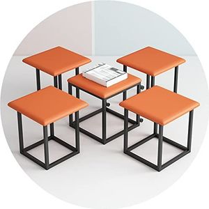 5-in-1 magische kubuskruk, woonkamer theetafel bankkruk stapelbare combinatie, kubuskruk met oranje PU-lederen zitting en zwenkwielen (afmetingen: 35x35x35 cm) Feito na China