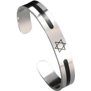 Israëlische Davidster symbool Open armband roestvrij staal zeshoekige ster van David schild Manchet armband mannen Joodse sieraden