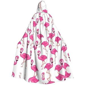 Womens Mens volledige lengte carnaval cape met capuchon cosplay kostuums mantel, 185 cm roze flamingo