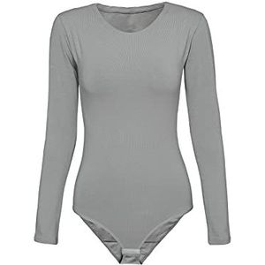 Evoni Damesbody met lange mouwen, ondoorzichtige bodysuit met ronde hals voor vrouwen, body met lange mouwen in verschillende kleuren, body shaper van katoen, jumpsuit, grijs, XL