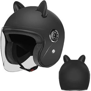 NAIQIALUO Open Helm · Jeugd Klassieke Kat Oren Elektrische Scooter Open Gezicht 3/4 Motorhelm,Scooter Lichte Bromfiets Helm ATV Straat Helm,DOT Goedgekeurd 5,50CM-64CM