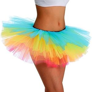 Phantomon Tutu-rok voor dames, tieners, klassiek, elastisch, 5 lagen, tule, balletrok, jaren 50, vintage stijl, korte rok voor volwassenen, regenboog, One size