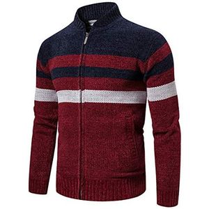 TANGLI Kleding | Heren Herfst Fleece Verdikking Colorblock Gestreepte Gebreide Trui | Zachte en Comfortabele Volwassen Top Trui | Casual Werk en Lange Slijtage| Met Ritssluiting | Mannen | 80% Katoen