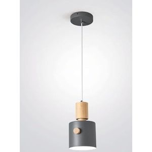 LANGDU LED-minikroonluchter met enkele kop, in hoogte verstelbare slaapkamer-hanglampen, houtdecoratie, E27-basis hanglamp for keukeneiland, studeerkamer, woonkamer, bar(Gray)