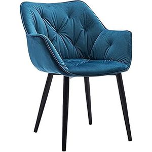 GEIRONV 1 stks fluwelen eetkamerstoel, woonkamer slaapkamer keuken fauteuil metalen benen moderne hoge achterkant gewatteerde lounge zijkantje Eetstoelen (Color : Blue, Size : Black feet)