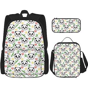 SUHNGE Leuke panda bamboe ster print lichtgewicht rugzak set van 3 stuks (etui schooltas lunchtas combinatie), Schattige Panda Bamboe Ster, Eén maat