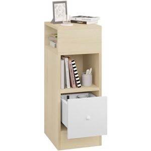 EUGAD Nachtkastjes smal met 2 open planken, 1 lade, smal klein nachtkastje in de slaapkamer, 25 x 66 x 30 cm, nachtkastje, ruimtebesparend, van houtmateriaal, licht eiken, 0192ZZ