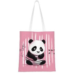 GFLFMXZW Roze Gestreepte Panda Print Canvas Tote Bag Herbruikbare Boodschappentas Esthetische Handtas Schoudertas Voor Vrouwen Meisjes, Zwart, One Size, Zwart, One Size